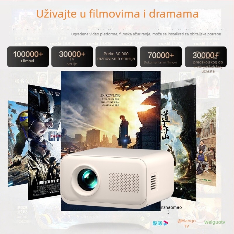 S6P 720p kućni projektor za spavaću sobu i kućni kino, projekcija zaslona s telefona, do 150 inča