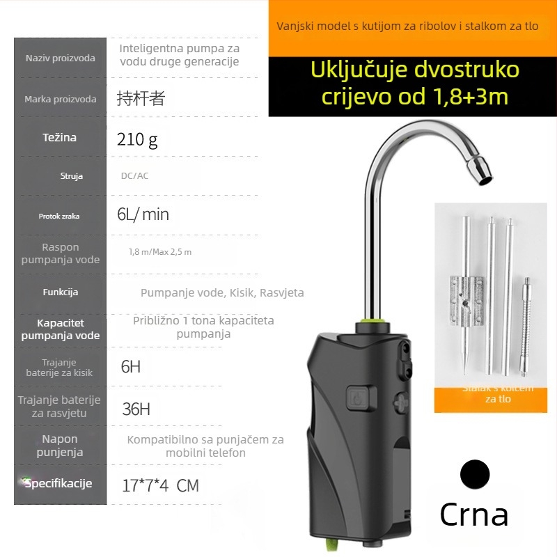 Senzor-aktivirana vodena pumpa za ribolov na otvorenom uz aerator i oksigenacijski sustav za kutiju