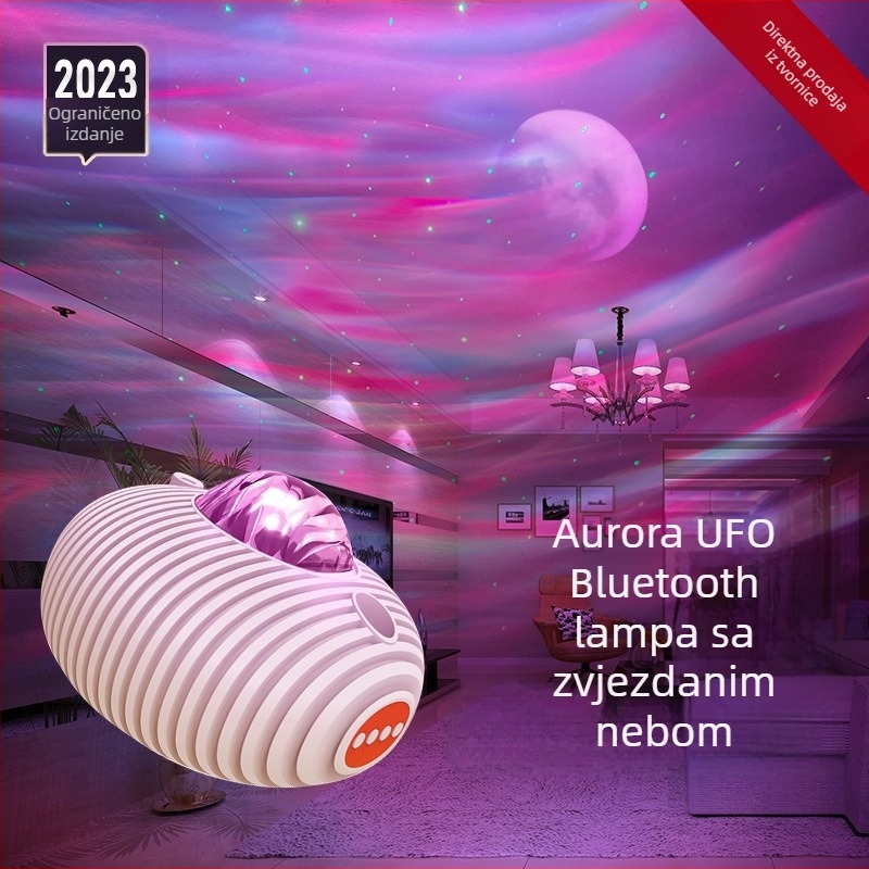 UFO projektorska lampica sjevernim svjetlom i zvjezdanim nebom, Bluetooth projektor za noćno osvjetljenje