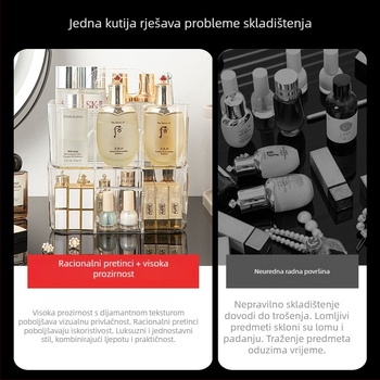 Akrilna kutija za kozmetiku s pregradama, organizator na stol za šminku, otporna na prašinu, velika kapaciteta