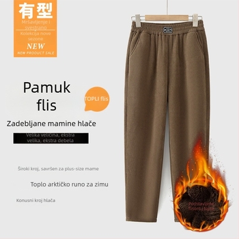 Corduroy hlače za žene — proljeće i jesen, velikih veličina, udobne hlače za starije žene, zimska fleec podstava.