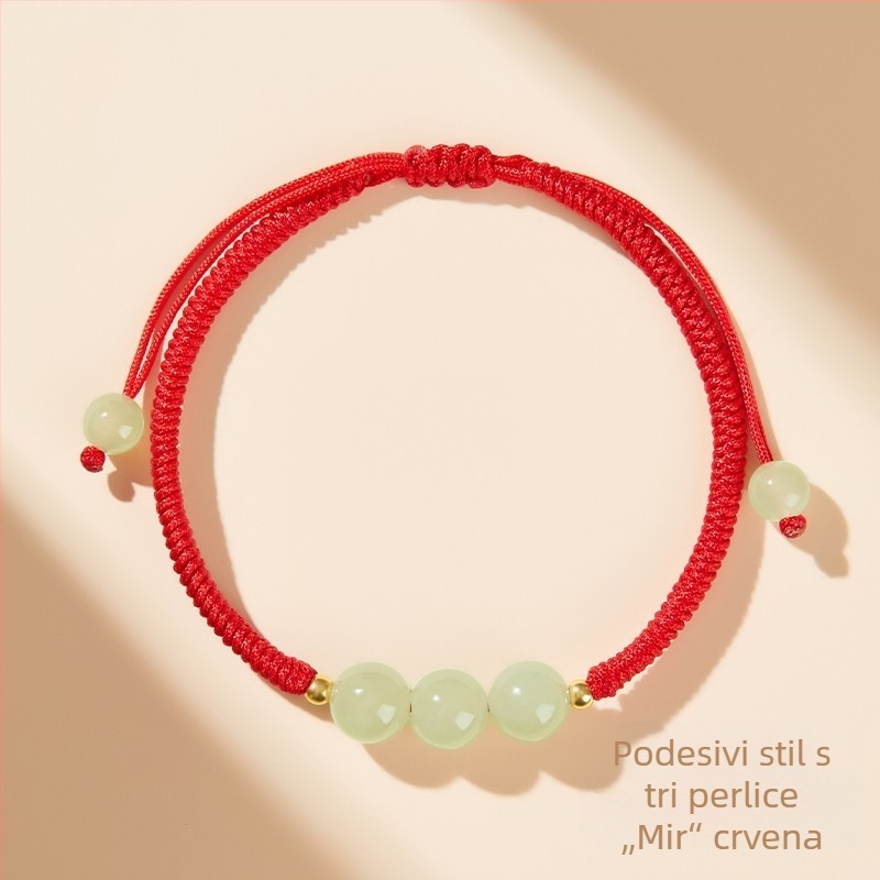 Cinnabar narukvica za Godinu Tigra, Hetian Jade, crveni konac, ženski talisman sreće