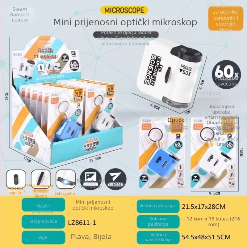 Mini mikroskop privjesak za ključeve, 60x povećanje, istraživanje na otvorenom za djecu, prenosiva edukativna igračka, model LZ8611-1