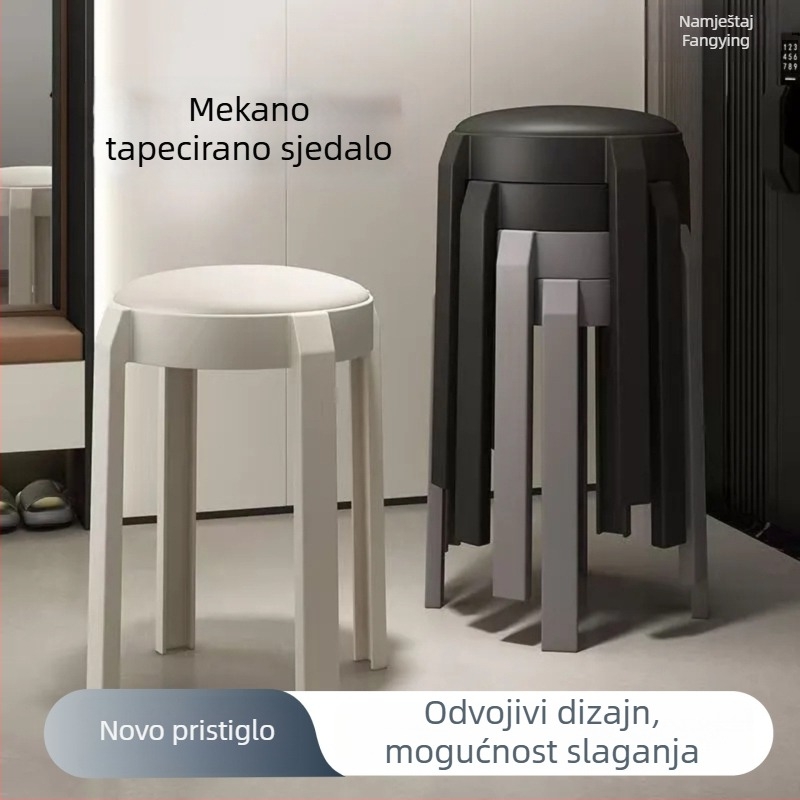 Okrugla plastična stolica s odvojivom mekom navlakom, pogodna za skladištenje, moderni minimalistički dizajn, debeli mekani premaz za kućnu upotrebu