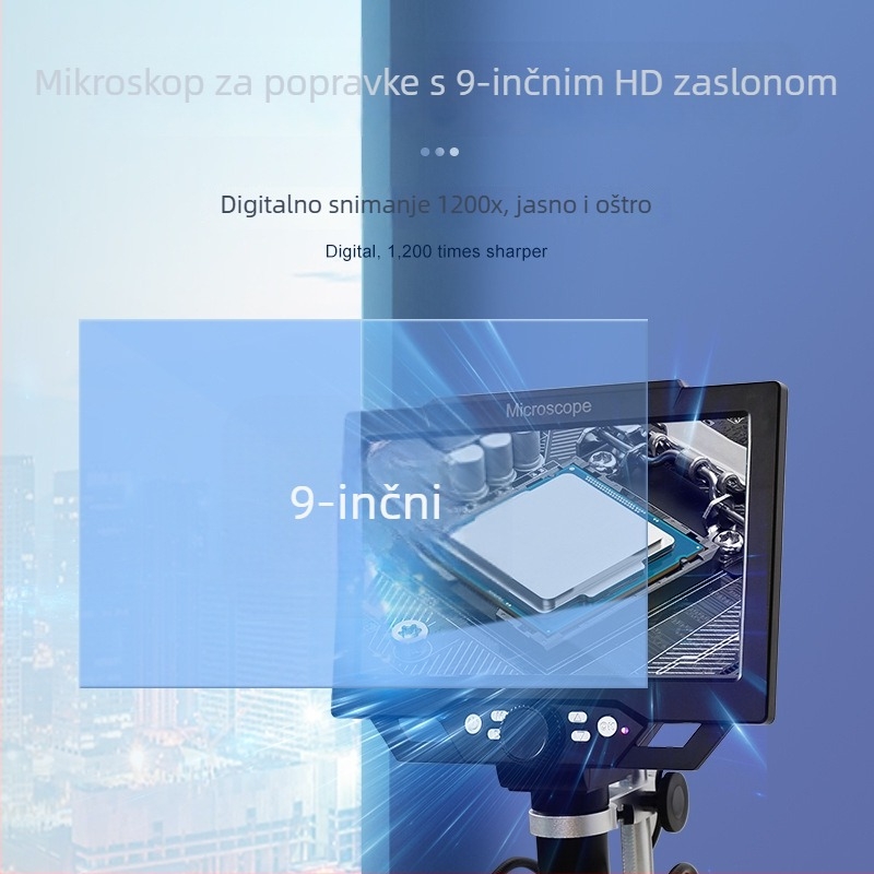 9-inčni digitalni mikroskop, 1600x povećanje, HD industrijsko povećalo za inspekciju PCB-a, zavarivanje i popravke