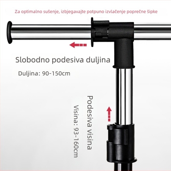 Stojeći stalak za sušenje odjeće za unutarnju upotrebu, s jednom šipkom, kompaktno rješenje za spavaću sobu