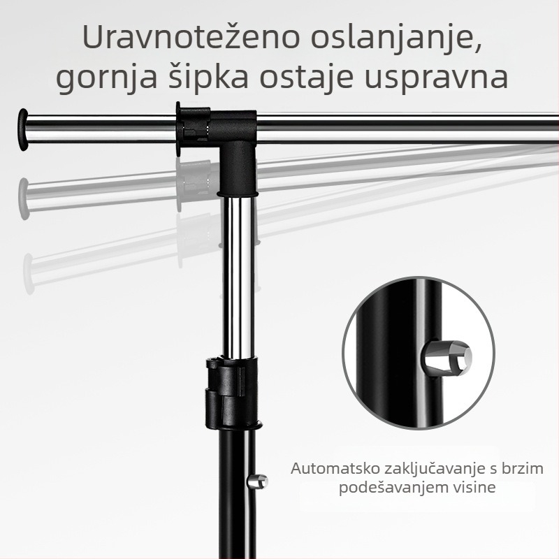 Stojeći stalak za sušenje odjeće za unutarnju upotrebu, s jednom šipkom, kompaktno rješenje za spavaću sobu