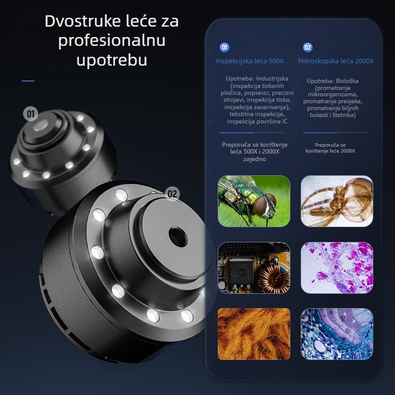 315wifi 2000× dvostruki objektiv biološki mikroskop s USB/WiFi za pametni telefon, digitalni mikroskop za grinje