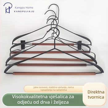 Nordijski minimalistički crno-bijeli vješalica od metalno-drevne kombinacije sa bezšivnim dizajnom i integriranim garderobnim ormarićem za odjeću i hlače
