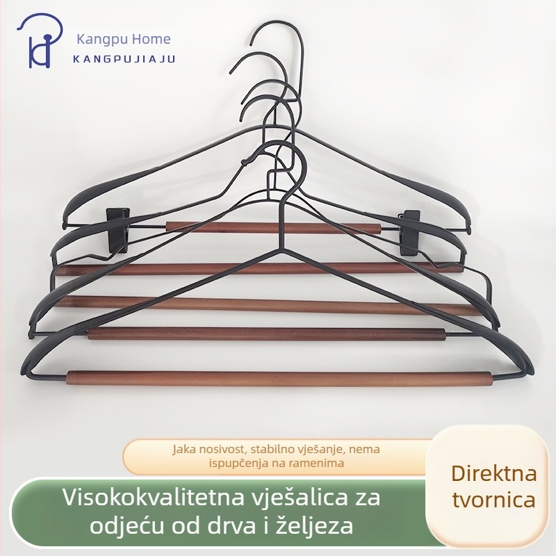 Nordijski minimalistički crno-bijeli vješalica od metalno-drevne kombinacije sa bezšivnim dizajnom i integriranim garderobnim ormarićem za odjeću i hlače