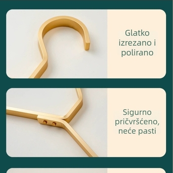Debela aluminijska vešalica za odjeću, zlatne boje, otporna na hrđu, bez tragova, za sušenje i vješanje odjeće i hlača