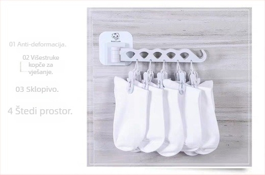 Višenamjenska vješalica za odjeću s kopčama, sklopiva, snažne plastične kukice bez tragova, držač čarapa otporan na vjetar, visi tip