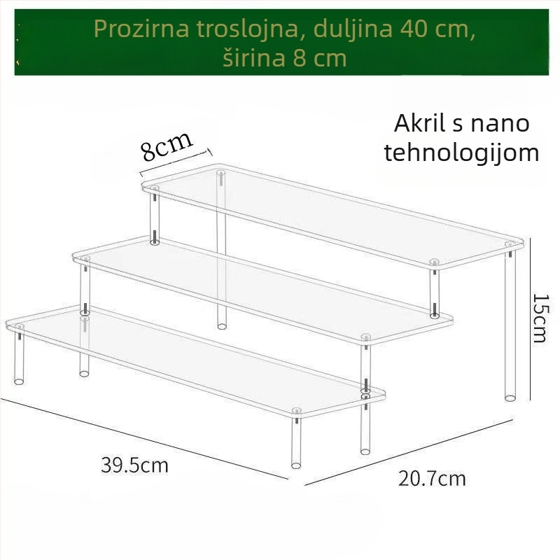Akrilni izložbeni stalak s prozirnim, korakastim policama za figurice i pohranu parfema