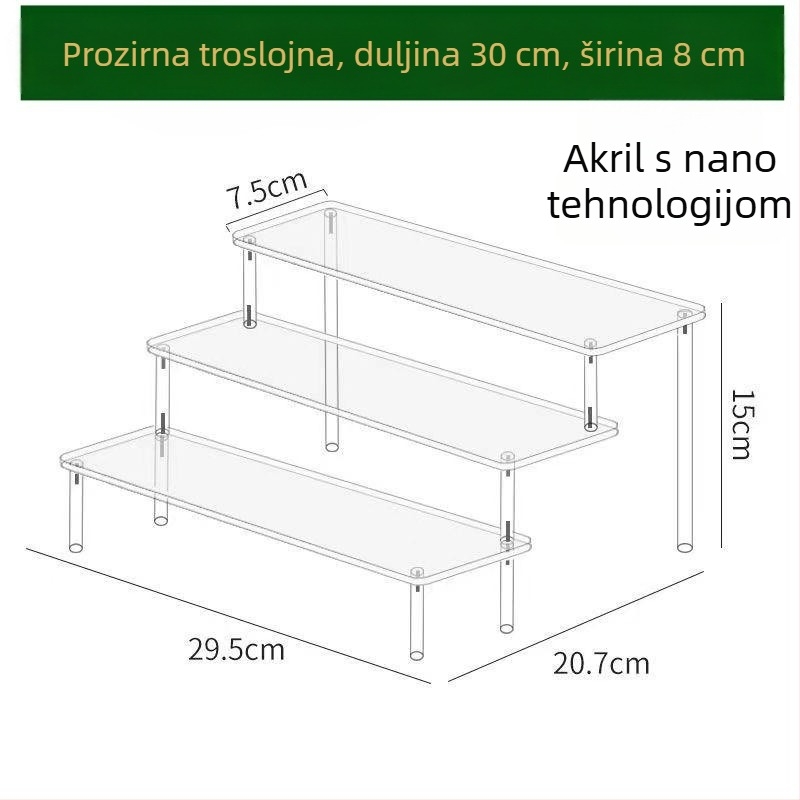 Akrilni izložbeni stalak s prozirnim, korakastim policama za figurice i pohranu parfema