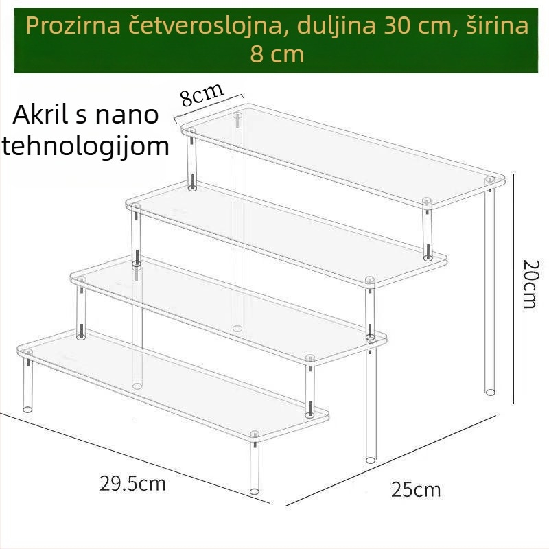 Akrilni izložbeni stalak s prozirnim, korakastim policama za figurice i pohranu parfema