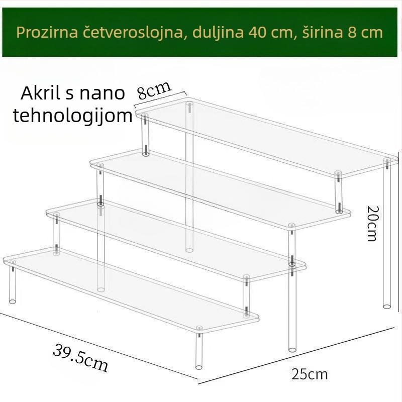 Akrilni izložbeni stalak s prozirnim, korakastim policama za figurice i pohranu parfema