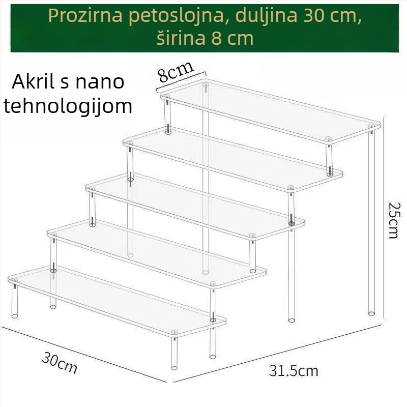 Akrilni izložbeni stalak s prozirnim, korakastim policama za figurice i pohranu parfema