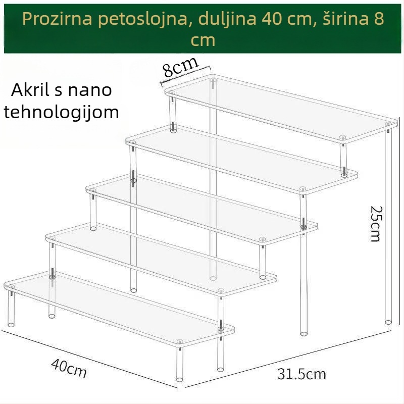 Akrilni izložbeni stalak s prozirnim, korakastim policama za figurice i pohranu parfema