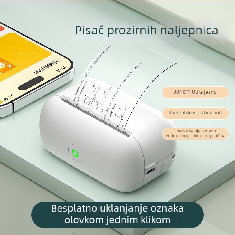 Prozirni printer naljepnica za učenike – mini prijenosni termalni pisač za organiziranje pogrešnih zadataka i znanja