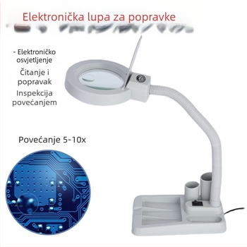Stolna lampa sa povečalom i LED-om, povećanje 5x i 10x, za popravak satova i mobitela, zavarivanje, čitanje i osvjetljenje za šminku.