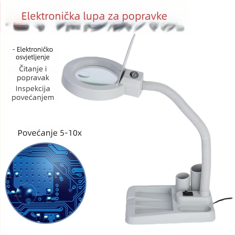Stolna lampa sa povečalom i LED-om, povećanje 5x i 10x, za popravak satova i mobitela, zavarivanje, čitanje i osvjetljenje za šminku.