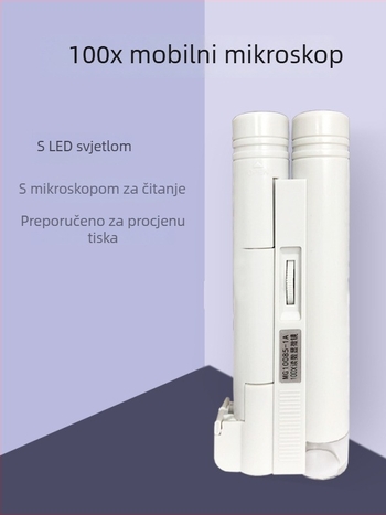 Lupa s LED svjetlom i mjerilom, 100x povećanje; 120x i 150x visoko povećanje; visoka rezolucija za tekstilno tiskanje; veličina točke 60