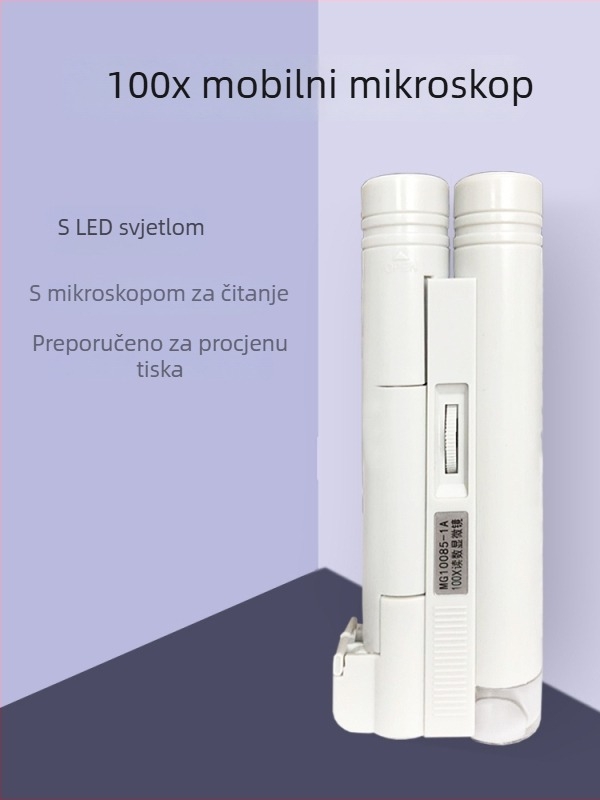 Lupa s LED svjetlom i mjerilom, 100x povećanje; 120x i 150x visoko povećanje; visoka rezolucija za tekstilno tiskanje; veličina točke 60