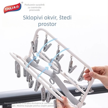 Taili višenamjenska otporna na vjetar vješalica za odjeću s višestrukim klipsama, sklopiva, za studentski dom, za sušenje čarapa i donjeg rublja.