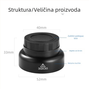 30x ručna lupa visoke rezolucije, prijenosna za pregled nakita, keramike, poštanskih maraka i kaligrafije i slika, te za popravak PCB-a mobilnih telefona