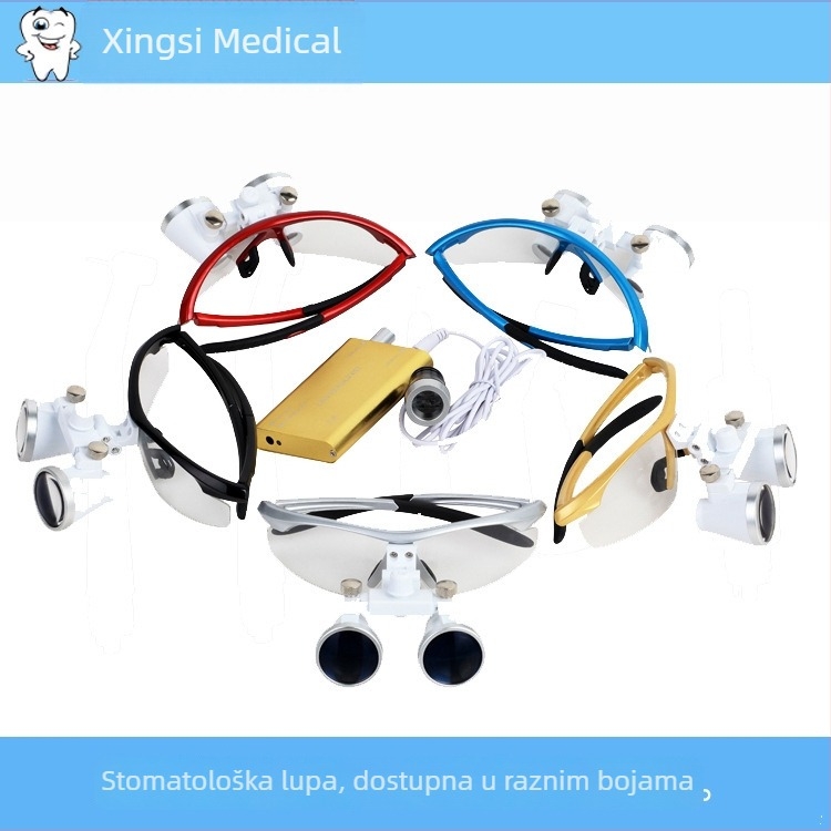 Zubarska binokularna lupa s LED naglavnim svjetlom za kirurške zahvate, uvećanje 2,5×/3,5×