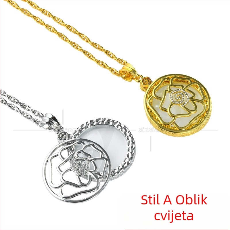 Nakit s povećalom 6x na metalnom lančiću za džemper, za čitanje sitnog teksta