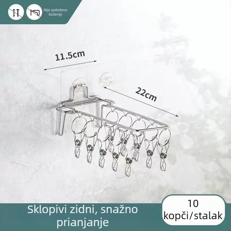 Skupivi zidni držač za čarape od nehrđajućeg čelika, bez bušenja, organizator za čarape i donje rublje, sušenje odjeće kod kuće i u studentskom domu