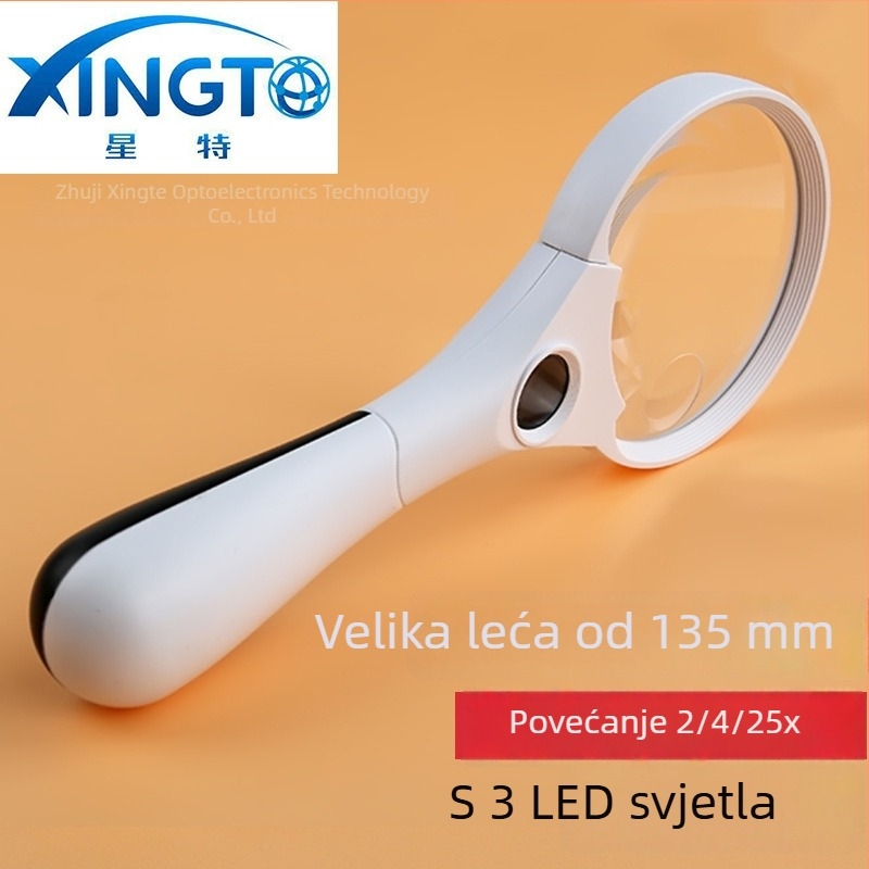 Xingte ručna lupa s 137 mm lećom, 3-LED osvjetljenje, 3x uvećanje, višestruka namjena za čitanje i identifikaciju