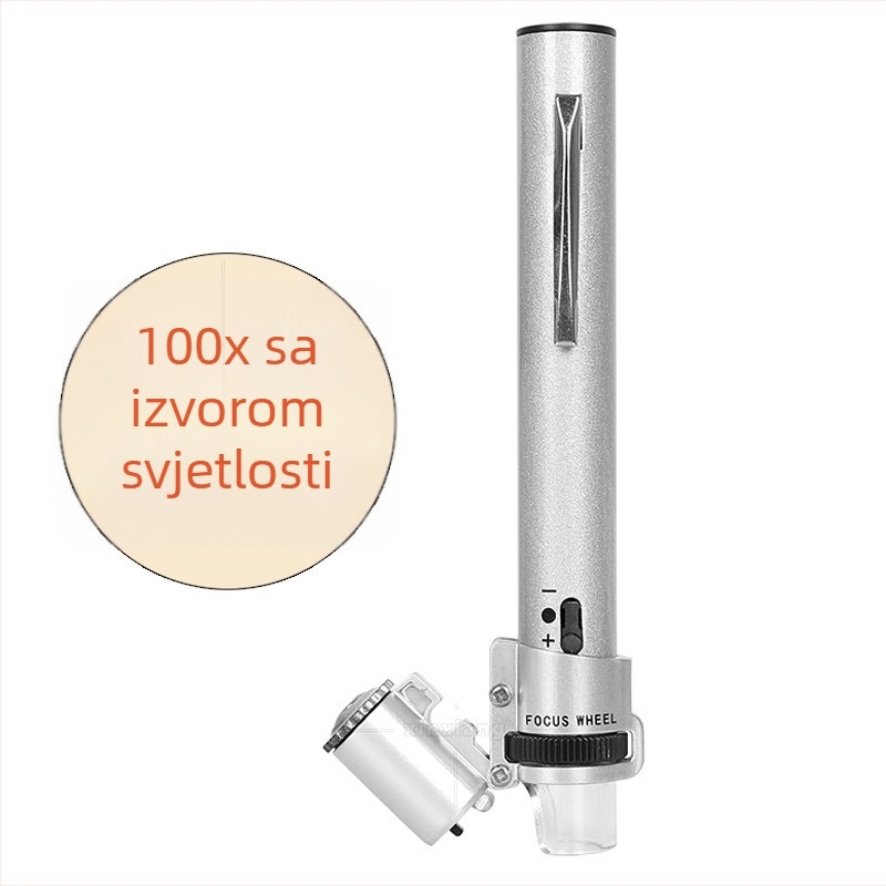 100x mikroskop u stilu olovke s podesivim fokusom i LED svjetlom, za tekstile, otiske na tkaninama, točkaste uzorke i procjenu nakita