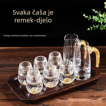 Set kristalnih čašica za liker sa zlatnom folijom, dozatorom za liker i malim čašicama – kristalni dar