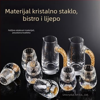 Set kristalnih čašica za liker sa zlatnom folijom, dozatorom za liker i malim čašicama – kristalni dar