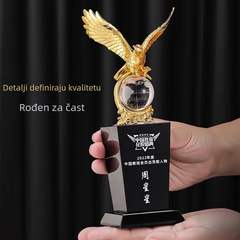 Kristalni trofej i medalja Golden Eagle, vrhunska izrada za sportske događaje, natjecanja i godišnje skupove — suveniri, dekorativni darovi s graviranjem