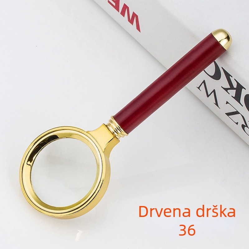 Mini povećalo s pozlaćenom okvirom od 36 mm i drvenom ručkom, 10x povećanje za čitanje sitnog teksta.