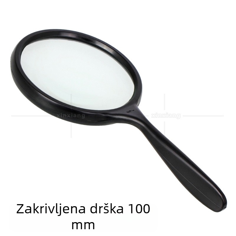 Lupa za čitanje 100 mm, 3x, s zakrivljenom drškom, staklena leća, ABS okvir, ručna za starije osobe