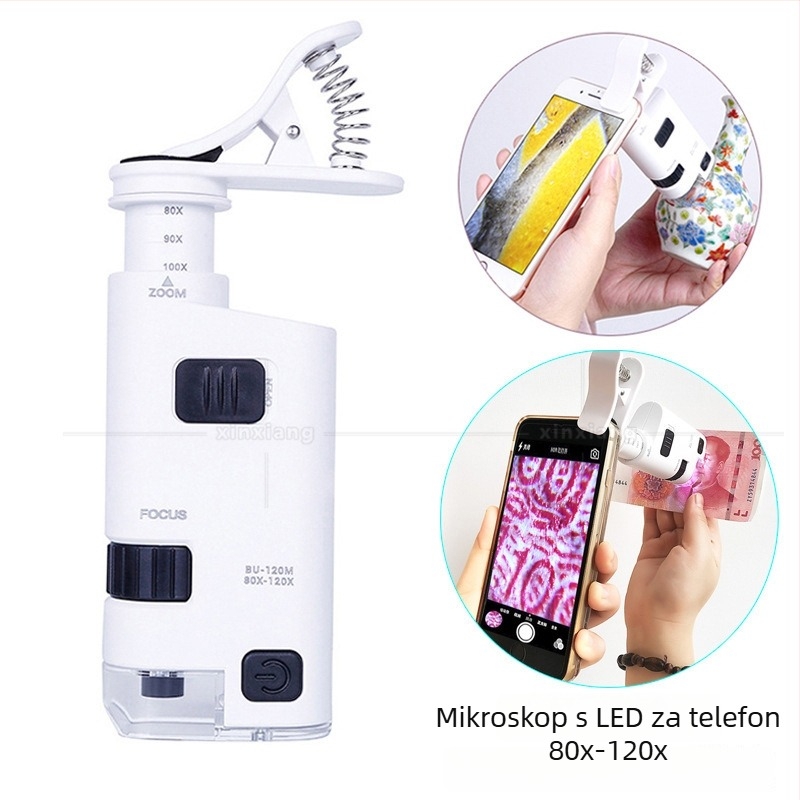 80x-120x podesivi mikroskop s klipom za telefon za fotografiranje antikviteta, kaligrafije i slika, nakita i dragog kamenja