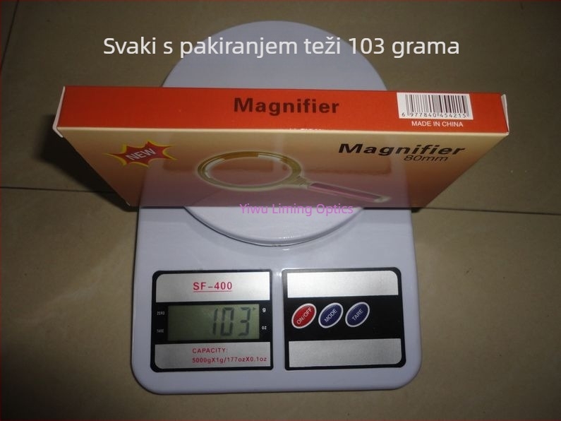 5x ručna lupa s staklenim lećom i plastičnom drškom, drška imitacija mahagonija, HD visoke snage