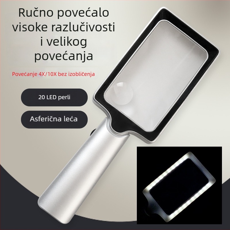 Star XT-1713A Pravokutna ručna povećala s 20 LED osvjetljenjem za čitanje, 2x osnovno povećanje i 8x pričvršćeno ogledalo