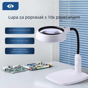 Stolno povećalo s 10× povećanjem i LED rasvjetom, za elektroničke popravke i mikrograviranje PCB pločica.