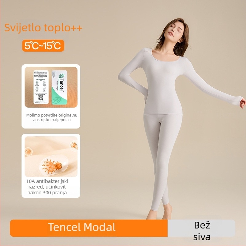 Ženski termalni set od Tencel Modala, antibakterijski, lagani, bez šavova, koži prijazan, uski kroj, visoka elastičnost, jesenski top i hlače