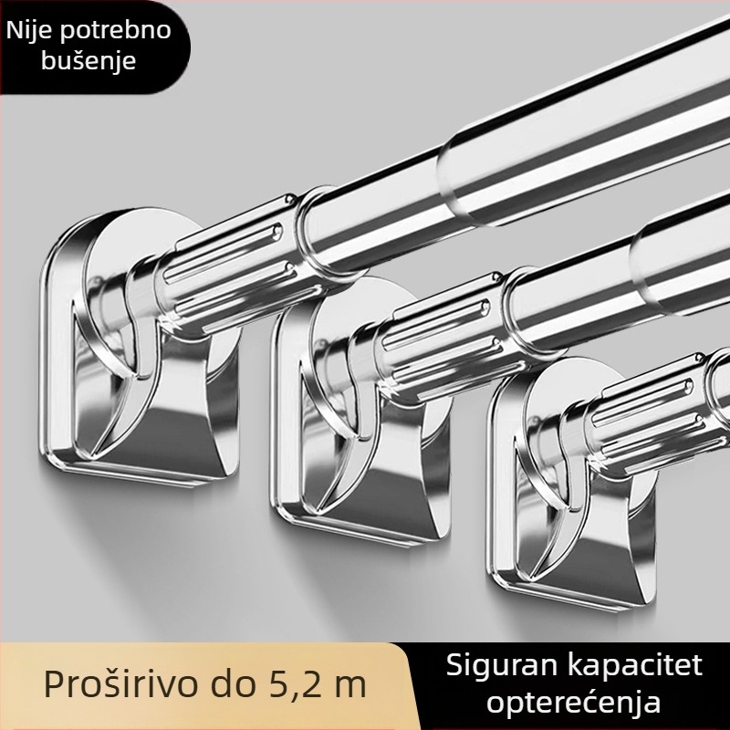 Teleskopska šipka za sušenje rublja od nehrđajućeg čelika, bez bušenja, za garderobu, balkon i zavjese