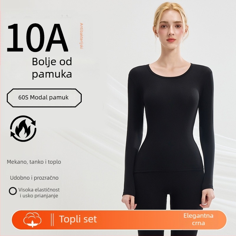 Woodpecker Modalno pamukasto termo donje rublje set – bezšivni gornji dio i donji dio, osnovni sloj, toplo flis unutrašnjost, jesen-zima