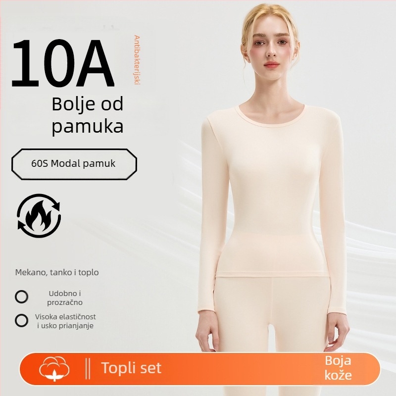 Woodpecker Modalno pamukasto termo donje rublje set – bezšivni gornji dio i donji dio, osnovni sloj, toplo flis unutrašnjost, jesen-zima
