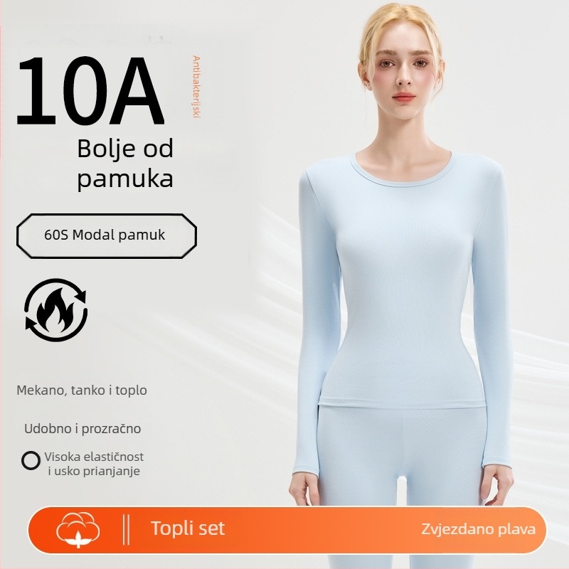 Woodpecker Modalno pamukasto termo donje rublje set – bezšivni gornji dio i donji dio, osnovni sloj, toplo flis unutrašnjost, jesen-zima