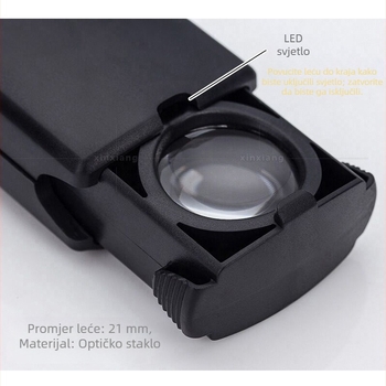 Lupa s LED osvjetljenjem i optičkim staklom, ladica-stil, 30× povećanje, optička leća 30×21 mm za identifikaciju antiknih dijamanata, nakita i jadeita