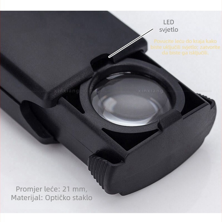 Lupa s LED osvjetljenjem i optičkim staklom, ladica-stil, 30× povećanje, optička leća 30×21 mm za identifikaciju antiknih dijamanata, nakita i jadeita